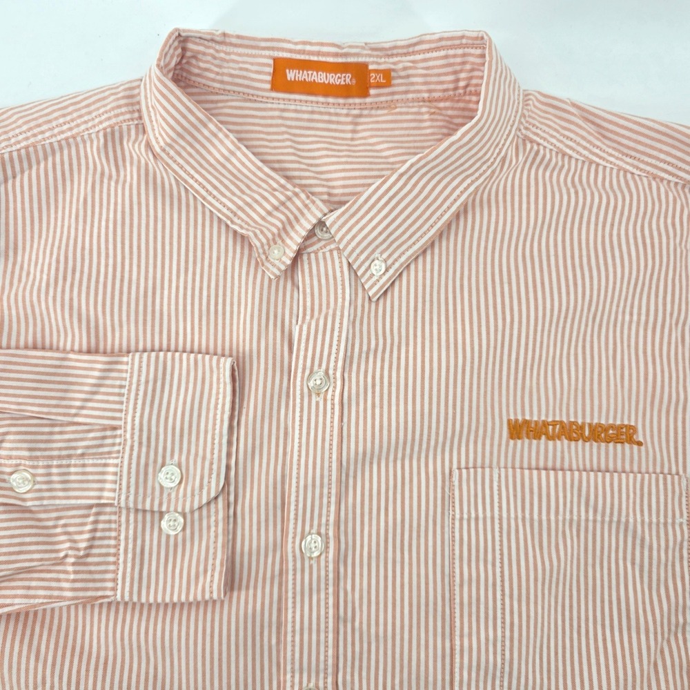 Whataburger Mens 2XL Orange White Striped Button Down Oxford Shirt Long Sleeve
